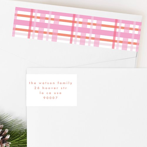 Modern Cotten Candy Christmas Plaid Return Address Wrap Around Label