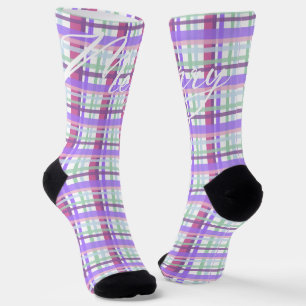 Modern Cotten Candy Merry Christmas Plaid Crew Socks