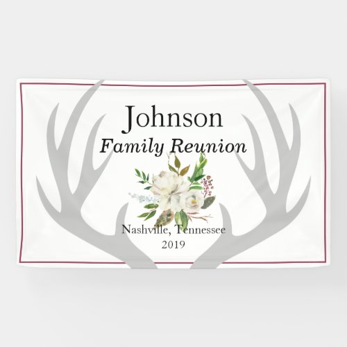 Modern Country Antlers and Flowers Family Reunion Banner