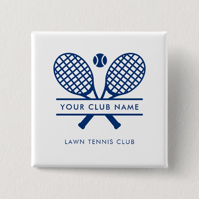 Modern Country Club Tennis Team Players Blue Swag Button (Front)