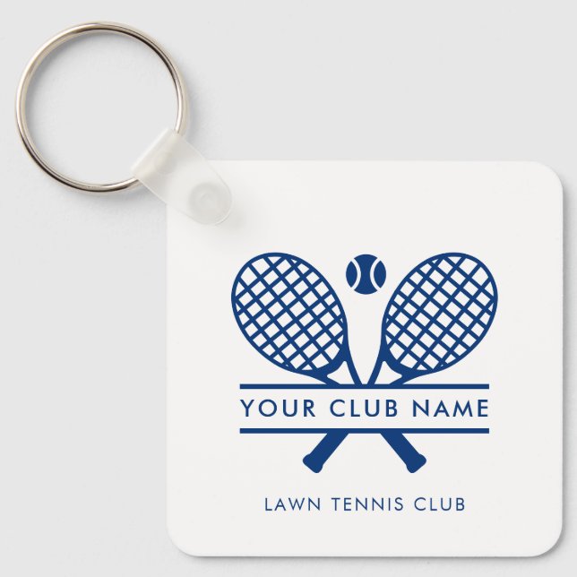 Modern Country Club Tennis Team Players Blue Swag Keychain (Front)