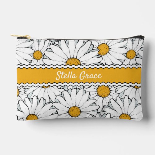Modern Country Cottage Daisy Floral Art Pattern Accessory Pouch