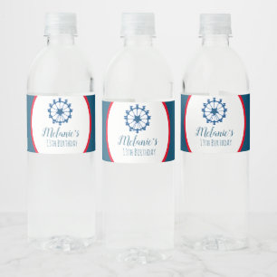 Modern Country Fair Ferris Wheel Party Blue Water Bottle Label