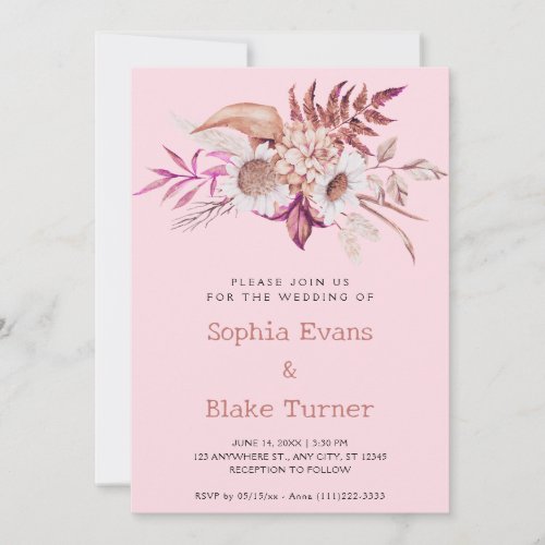 Modern Country Floral Botanical Soft Pink Wedding Invitation