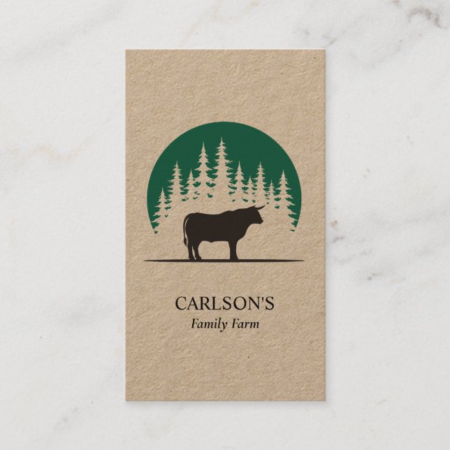 Modern Country Kraft Bull Family Cattle Farm  Business Card (Front)