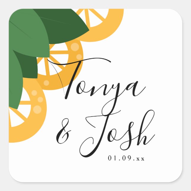 Modern Country Lemon Slices Wedding Square Sticker (Front)
