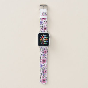 Modern Country Pink Purple Floral Watercolor Apple Watch Band