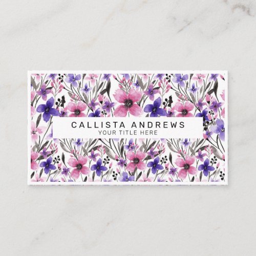 Modern Country Pink Purple Floral Watercolor Business Card