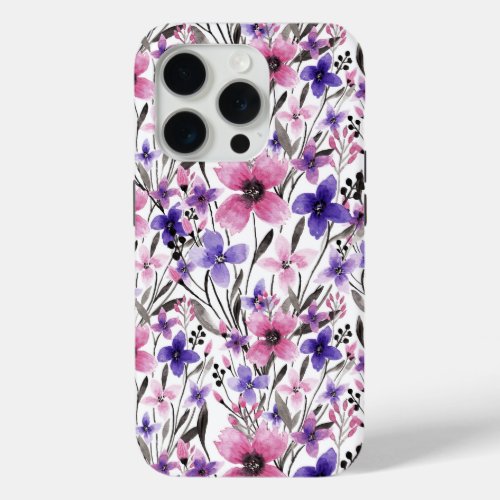 Modern Country Pink Purple Floral Watercolor iPhone 15 Pro Case