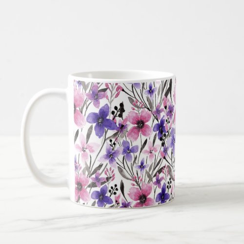 Modern Country Pink Purple Floral Watercolor Coffee Mug