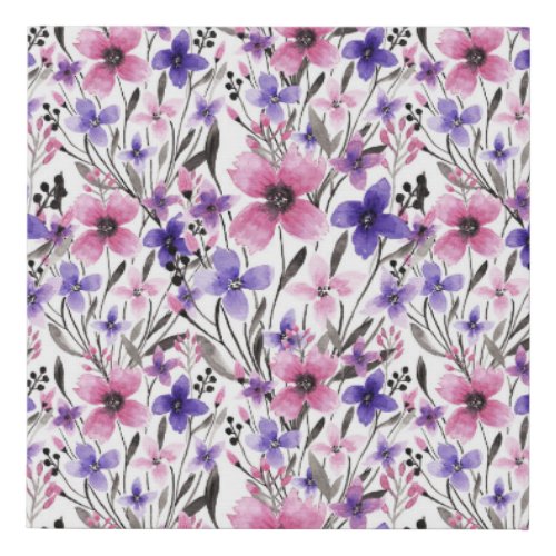 Modern Country Pink Purple Floral Watercolor Faux Canvas Print
