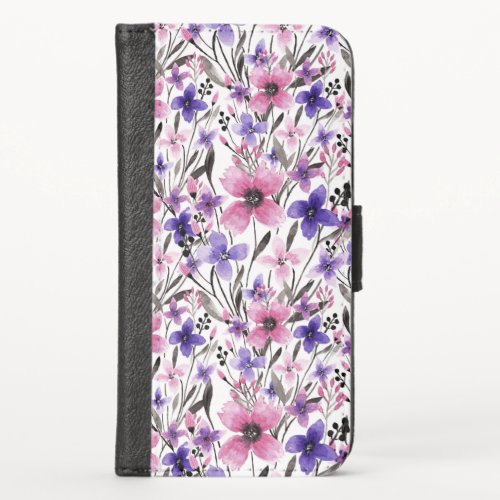 Modern Country Pink Purple Floral Watercolor iPhone X Wallet Case