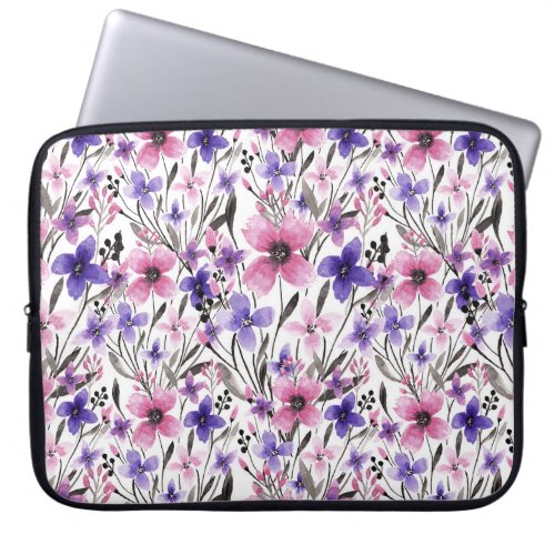 Modern Country Pink Purple Floral Watercolor Laptop Sleeve