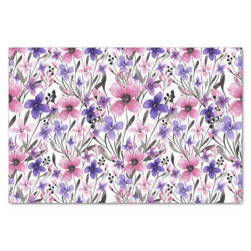 Modern Country Pink Purple Floral Watercolor Tissue Paper