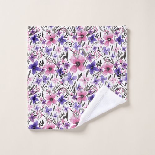 Modern Country Pink Purple Floral Watercolor Wash Cloth