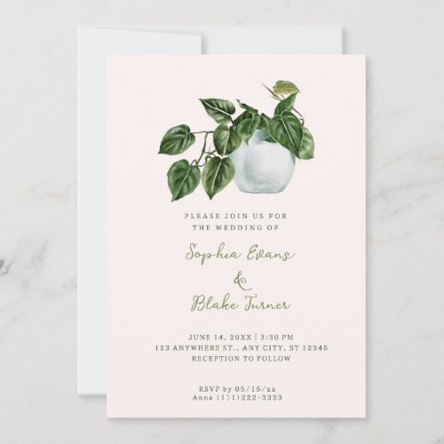 Modern Country Potted Plant Cream_Colored Wedding Invitation