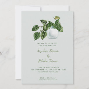Modern Country Potted Plant Light Green Wedding Invitation