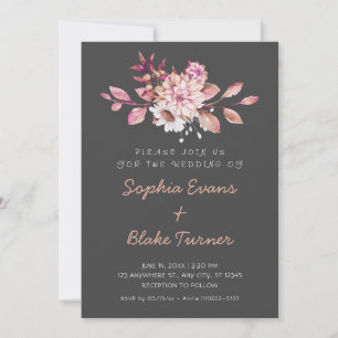Modern Country Soft Floral Dark Gray Wedding Invitation
