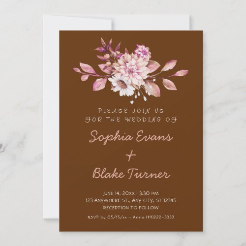 Modern Country Soft Floral Gingerbread Wedding Invitation