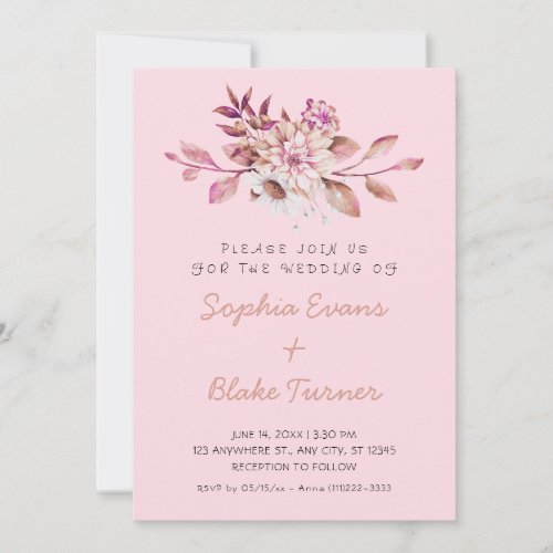 Modern Country Soft Floral Light Pink Wedding Invitation