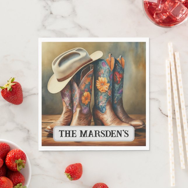 Modern Country Western Wedding Cowboy Boots Napkins (Insitu)