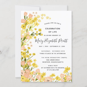 Modern Country Yellow Pink Floral Funeral Invitation