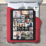 Modern Couple 19 Photo Collage Custom Color Title Fleece Blanket<br><div class="desc">Create your own modern photo memory blanket utilizing this easy-to-upload photo collage template with 19 pictures in various shapes and sizes and your name or custom title (shown with YOU & ME ARE MEANT TO BE) in a chic handwritten script typography. CHANGES: Change the black background color and/or the title...</div>