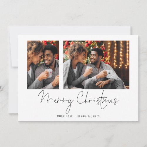 Modern Couple 2 Photos Script Merry Christmas Card