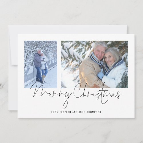 Modern Couple 2 Photos Script Merry Christmas Holiday Card