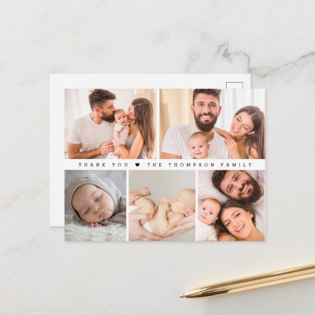 Modern couple Baby Shower Photo Collage Simple Postcard (Front/Back In Situ)