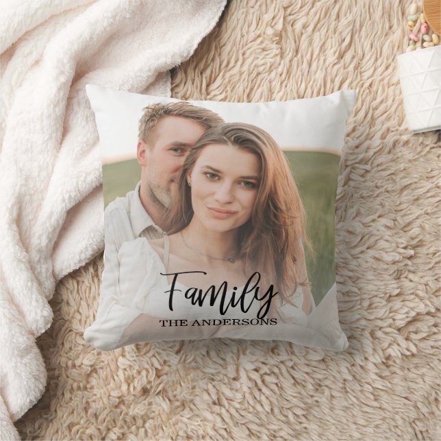 Modern Couple Collage Photo & lovely Family Gift Throw Pillow (Blanket)