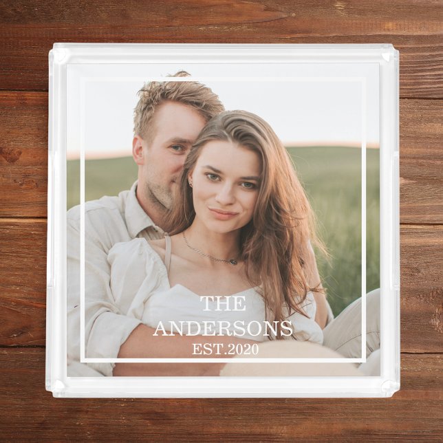 Modern Couple Collage Photo & Minimal Family Gift Acrylic Tray (Creator Uploaded)