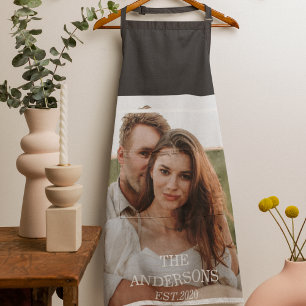Modern Couple Collage Photo & Minimal Family Gift Apron