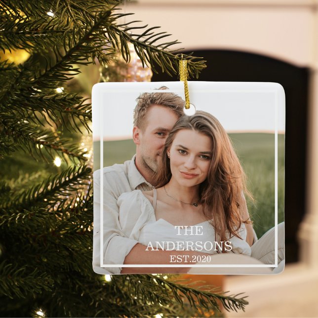Modern Couple Collage Photo & Minimal Family Gift Ceramic Ornament (Creator Uploaded)