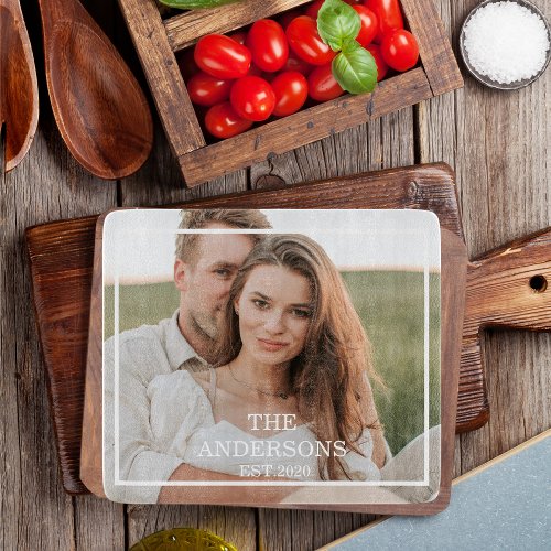Modern Couple Collage Photo  Minimal Family Gift Cutting Board