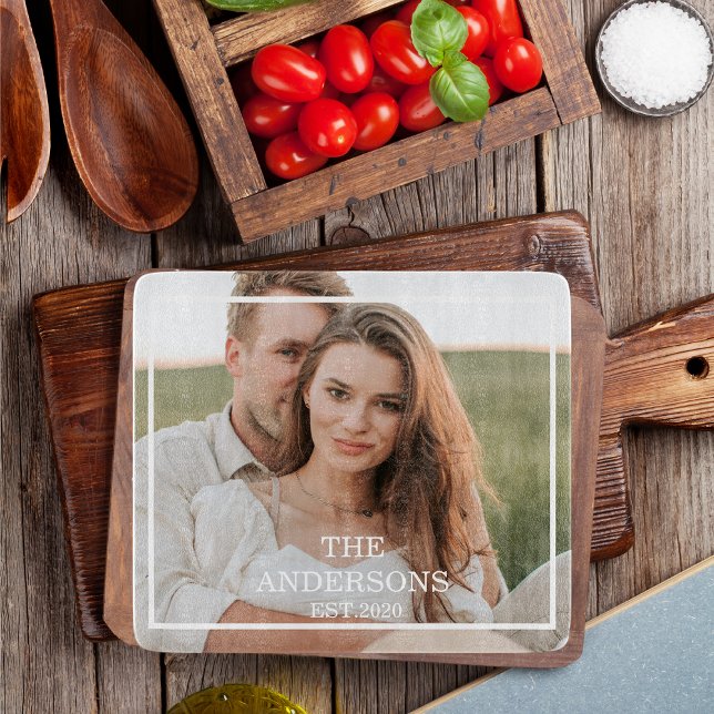 Modern Couple Collage Photo & Minimal Family Gift Cutting Board (Creator Uploaded)