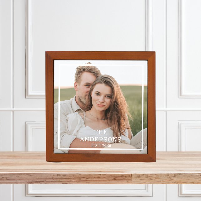 Modern Couple Collage Photo & Minimal Family Gift Desk Organizer (Creator Uploaded)
