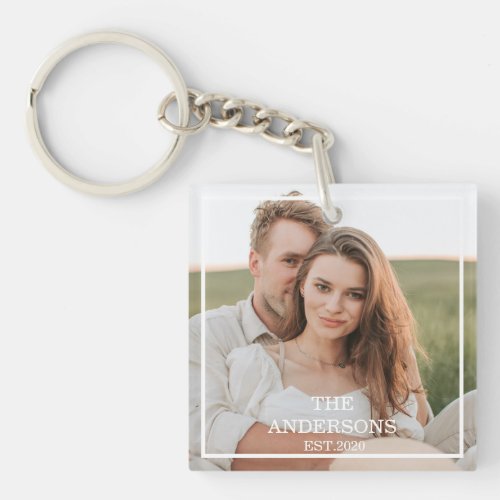 Modern Couple Collage Photo  Minimal Family Gift Keychain