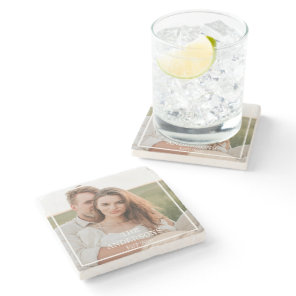Modern Couple Collage Photo & Minimal Family Gift Stone Coaster