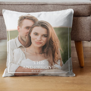 Modern Couple Collage Photo & Minimal Family Gift Throw Pillow