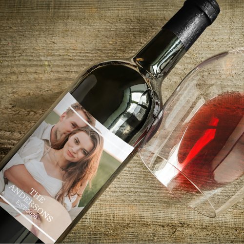 Modern Couple Collage Photo  Minimal Family Gift Wine Label
