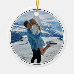 Modern Couple Engagement Photo First Christmas Ceramic Ornament