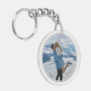 Modern Couple Engagement Photo First Christmas Keychain