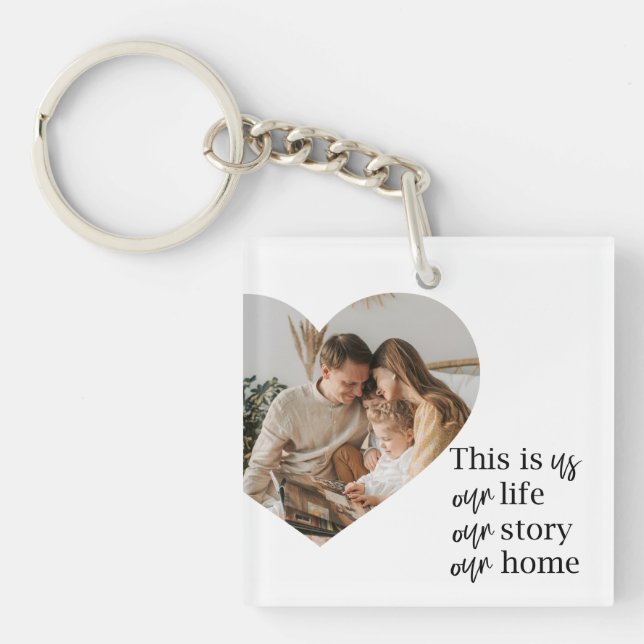 Modern Couple Family Photo & Family Quote Gift Keychain (Front)