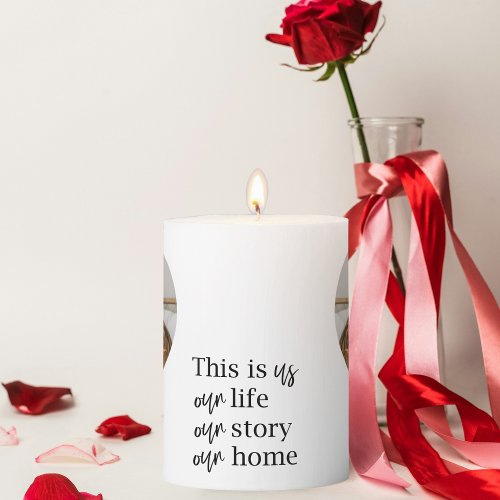 Modern Couple Family Photo  Family Quote Gift Pillar Candle