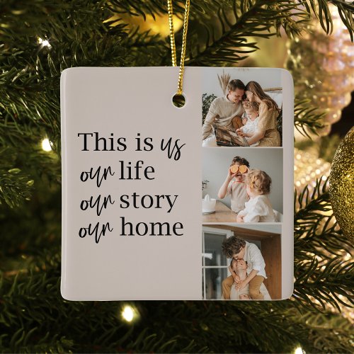 Modern Couple Family Photo  Family Quote Lovely  Ceramic Ornament