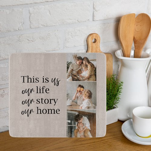 Modern Couple Family Photo  Family Quote Lovely Cutting Board