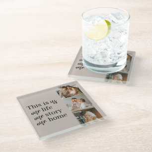 Modern Couple Family Photo & Family Quote Lovely Glass Coaster