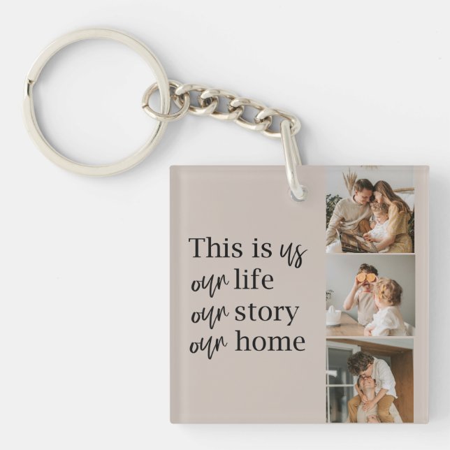 Modern Couple Family Photo & Family Quote Lovely Keychain (Front)
