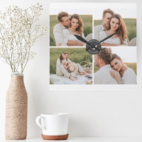 Modern Couple Family Photo  Family Quote Lovely Square Wall Clock